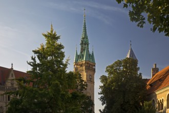 Town hall, old building in neo-Gothic style with a tower of Dankwarderode Castle, Braunschweig,