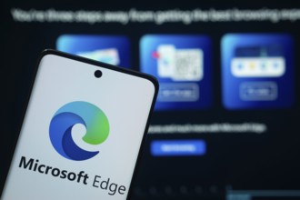 Dhaka, Bangladesh - 17 March 2025: The logo of the microsoft edge is displayed on a smartphone