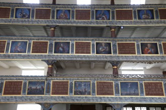 Interior, gallery, Cathedral of the Rhön, Protestant church, Helmershausen, Rhönblick parish,