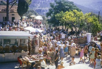 Crowds of people at busy street market, Stari Bar, Montenegro, former Yugoslavia, Europe 1970