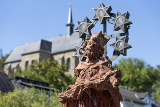 Statue of St Nepomuk, Baroque bridge saint, Nepomuk Bridge, Stone Bridge, Elbbach Bridge, above