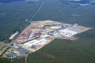 Aerial view, industrial area, Bernhardsmüh, Baruth/Mark, economy, timber, timber industry, sawmill,