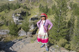 Peruvian woman, 38 years old, in traditional dress in the Andean highlands, Canas province, Peru