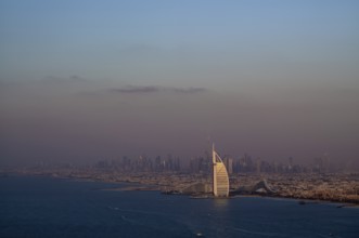 View from viewing platform The View At the Palm, on Hotel Burj al Arab, Burj Khalifa, Downtown,