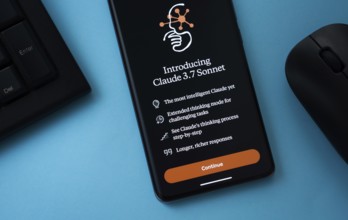 A smartphone screen featuring the introduction of Claude 3.7 sonnet