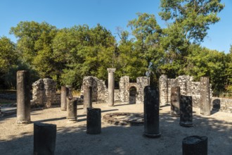 Remains of the baptistery in the archaeological ruins of Butrint or Butrinto National Park in