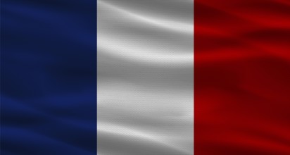 France flag with fabric texture waving. Close up of flag of France with cloth texture