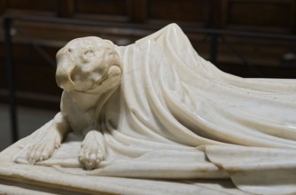 Dog eternally guards his dead mistress, detail, Tomb of Ilaria del Caretto, Monumento funebre a