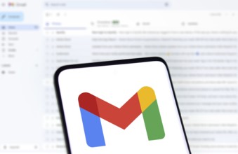 Google Gmail logo is displayed on smartphone