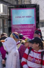 Rose Monday carnival parade in Düsseldorf, campaign against sexual assault, violence, at carnival,