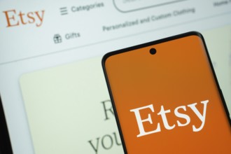 Dhaka, Bangladesh- 08 March 2025: Etsy logo is displayed on a smartphone screen, with the Etsy