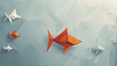 Abstract origami fish wallpaper illustration, AI generated
