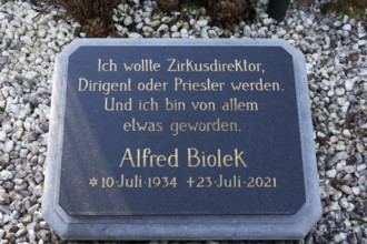 Stone slab with grave inscription Alfred Biolek, circus director, conductor, priest, Cologne