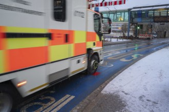 Ambulance on an emergency lane at the University Hospital, Erlangen, Middle Franconia, Bavaria,
