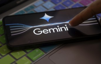 Guwahati, India. 8 December 2023. In this photo illustration a Gemini logo is displayed on a