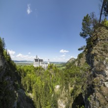 Neuschwanstein Castle and Pöllat Gorge near Hohenschwangau, Romantic Road, Ostallgäu, Bavaria,