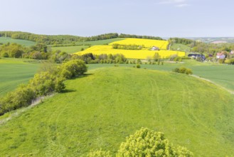 View of fields and pastures from the historic Wartturm Wehnder Warte, Lindenberg im Eichsfeld,