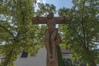 Crucifix under trees, Trunstadt, Viereth-Trunstadt, Lower Franconia, Bavaria, Germany