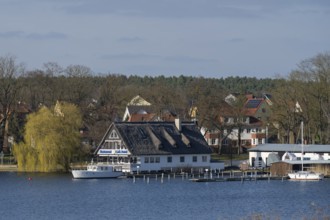 Hotel and restaurant on the banks of the Müritz, elevated position, Röbel, Müritz, Mecklenburg Lake