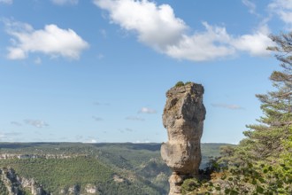 The vase of Sevres, spectacular rock in the Jontes Gorges. Le Rozier, Lozere, france