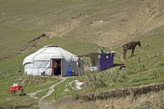 Kyrgyz yurt, temporary summer nomad dwelling in the mountains in the Osh Province, Kyrgyzstan