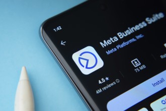 The Meta Business suite app from Google Playstore is displayed on a smartphone screen