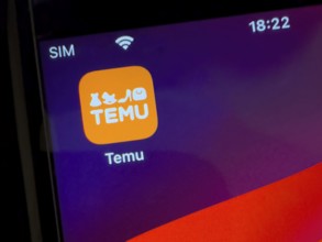 App symbol of Chinese online retailer online trade from China TEMU on smartphone, international