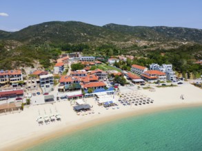 Aerial view, beach, Kalamitsi, Sithonia, Chalkidiki, Central Macedonia, Greece