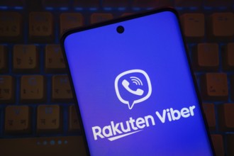 Dhaka, Bangladesh - 18 March 2025: The logo of the rakuten viber is displayed on a smartphone