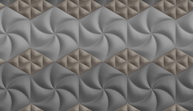 Unique 3D wallpaper featuring alternating gray and brown leather-textured hexagonal and
