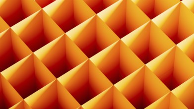 This graphic features an arrangement of 3D cubes in bright orange tones, forming an abstract