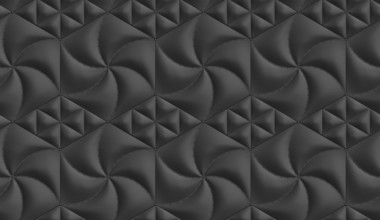 Modern black 3D wallpaper with textured leather hexagonal and rhombus-shaped soft panels, creating
