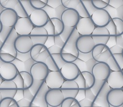 Futuristic 3D seamless pattern featuring metallic gray tones and blue ribbon-like interwoven