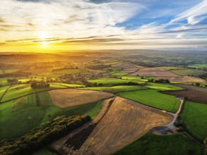 Colours of Devon Farms and Fields over Berry Pomeroy from a drone, Totnes, England, United Kingdom