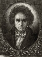 Ludwig van Beethoven, 1770 -1827, German composer, etching by Willy Rudinoff, c. 1930
