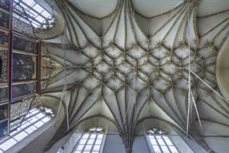 Net vault of the late Gothic three-nave hall church, 15th century, Birthälm fortified church,