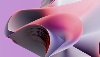 A 3D rendered illustration featuring fluid, abstract shapes in a blend of pink, purple, and red
