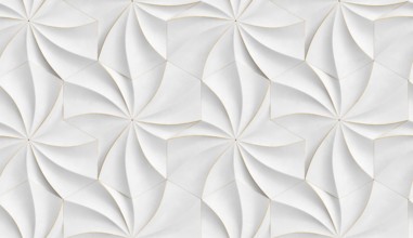 3D expensive wallpaper of architectural modules is black and brown with red gold frayed edges.