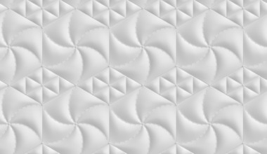 Luxurious white 3D wallpaper featuring hexagonal and rhombus-shaped panels with a soft,