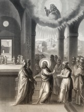 Jesus teaching in the temple, New Testament, steel engraving 1853, digitally