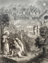 Christ appears to the holy women, Resurrection of Jesus, New Testament, steel engraving 1853,