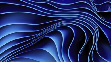 Vivid abstract blue waves create a dynamic flowing pattern, with smooth curves and gradients. The