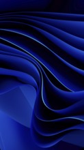 Smooth, flowing blue waves form an abstract background, resembling a digital landscape. The design