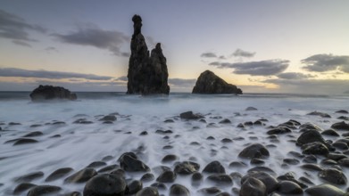 Ilheus da Rib volcanic rock formation on the cliffs of Ribeira da Janela, Madeira, Portugal