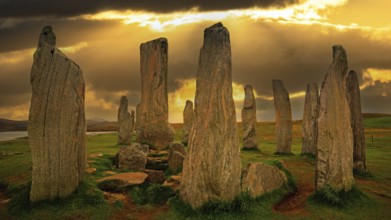 Europe, Scotland, Great Britain, England, Isle of Lewis, sunset, evening mood, monoliths,