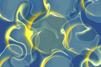 Vivid abstract background with flowing blue and yellow shapes creating a visually soothing scene,
