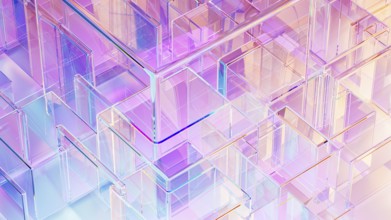 Translucent cubes in varying sizes form a sophisticated abstract background, combining colors and