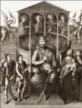 Charles the Bald, 823 – 877, emperor of the Carolingian Empire, sitting on his throne