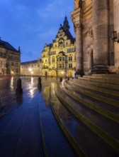 House of Estates, Procession of Princes, Georgentor and Court Church on Schlossplatz during rain,