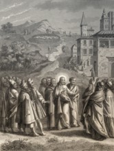 The Parable of the Lost Sheep, New Testament, steel engraving 1853, digitally restored